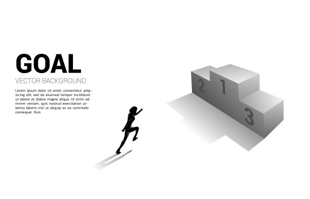 商人奔向领奖台的剪影。图片下载