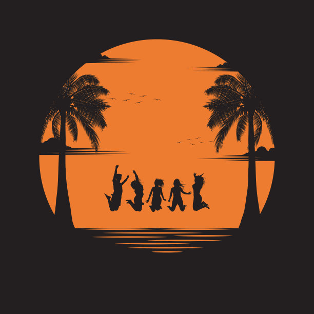 一群年轻的和快乐的在海滩上图片下载