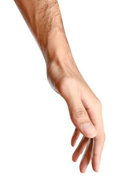 男性白种人伸手准备帮助或接受。手势孤立在白色背景。图片下载