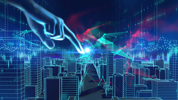 智慧城市和网络世界的数字景观。三维演示图片下载