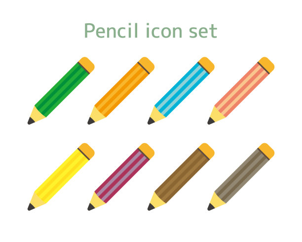 铅笔矢量插图集。写作器具。文具图标图片下载
