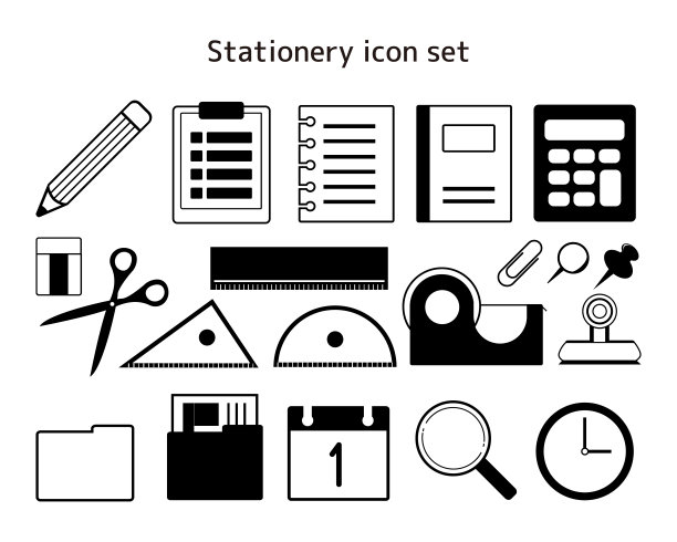 文具矢量插图集。铅笔。时钟。请注意图片下载