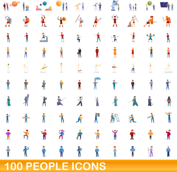 100人图标设置卡通风格图片下载