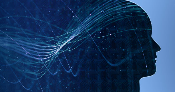 光纤技术和电子电路交叉的男性剪影，插图图片下载