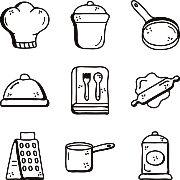厨师和厨房线条风格图标集设计图片下载