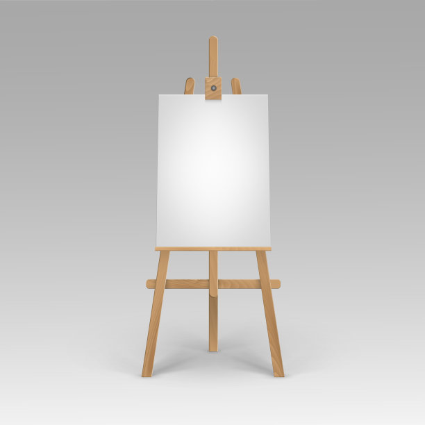 向量木制棕色锡耶纳画架模拟空空白垂直画布孤立的背景图片下载
