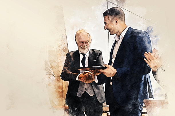 在会议室以水彩画插画为背景进行丰富多彩的商务团队讨论和会议。图片下载