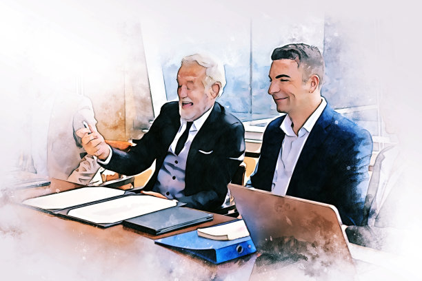 在会议室以水彩画插画为背景进行丰富多彩的商务团队讨论和会议。图片下载