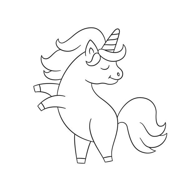 可爱的独角兽用后腿站立。手绘的神奇动物。图片下载