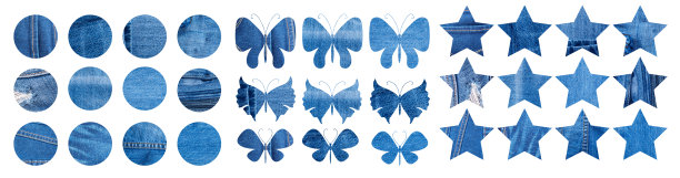 蓝色牛仔裤蝴蝶套装。牛仔背景星形系列图片下载