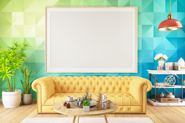 空框架在多彩的客厅图片下载