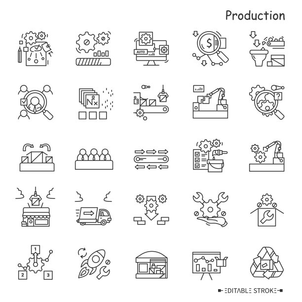 生产线图标设置。可编辑的插图图片下载