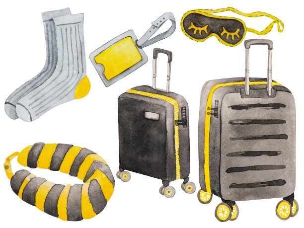 旅行套装，水彩纸上图片下载