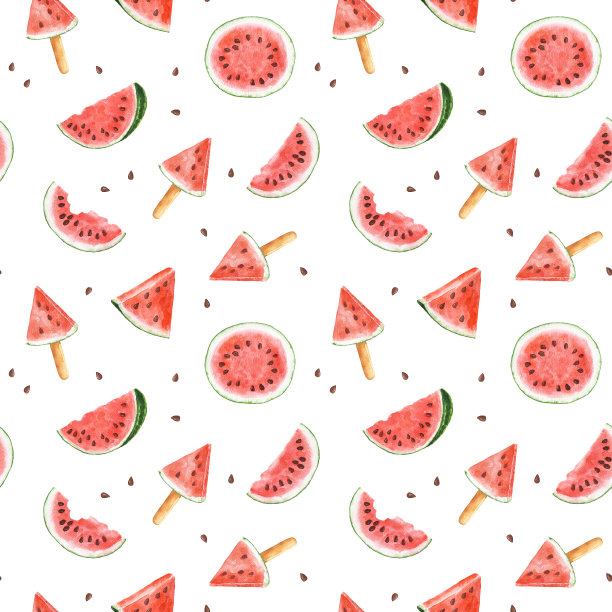 无缝模式与水彩西瓜孤立的白色背景。图片下载