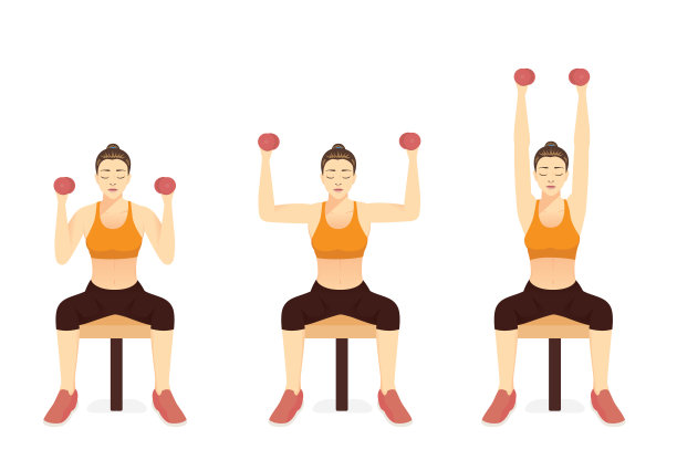 女人们在长凳上做军事哑铃按压。图片下载