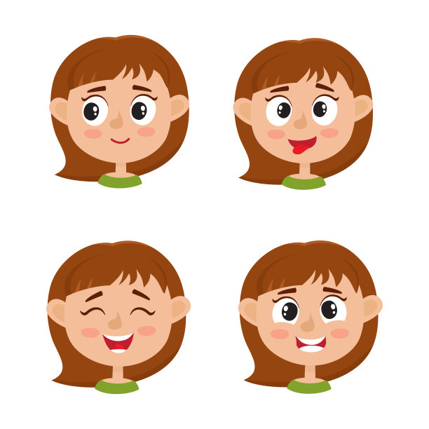 小女孩开心的脸上表情孤立在白色的背景上。图片下载