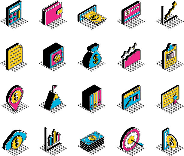 金钱和金融等距风格的图标集图片下载