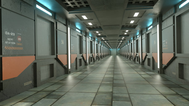3 d渲染。未来的走廊。现代建筑和室内宇宙飞船的概念图片下载