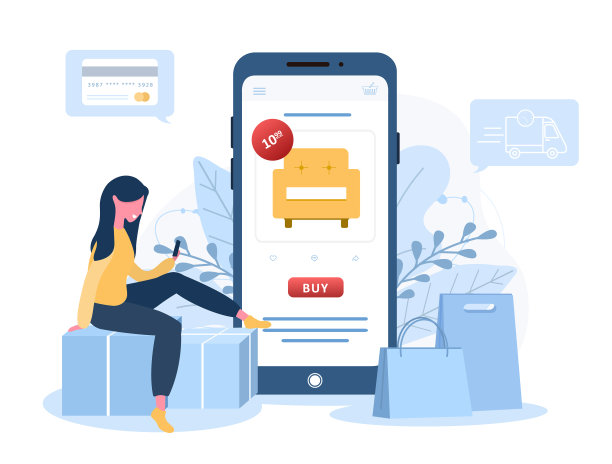 网上购物一名女子在网上商店购物图片下载