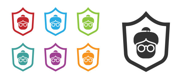 黑祖母图标孤立的白色背景。设置图标丰富多彩。向量图片下载