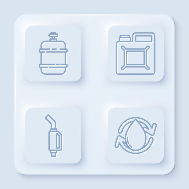 设有丙烷气罐、汽油罐、汽油泵喷嘴、油滴等管路。白色正方形按钮。向量图片下载