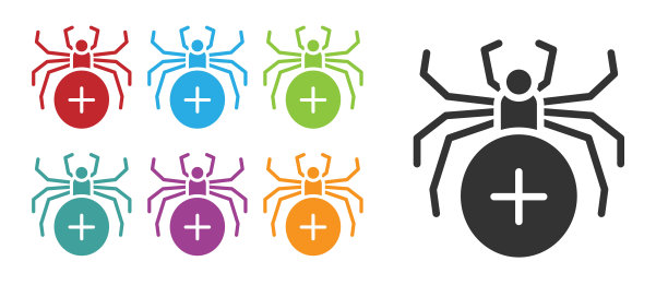 黑色蜘蛛图标孤立在白色背景。万圣节派对快乐。设置彩色图标。向量图片下载