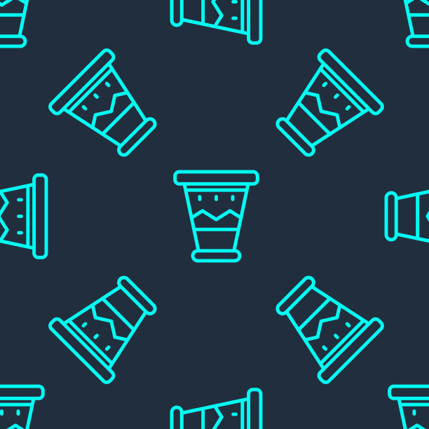 绿线墨西哥鼓图标隔离无缝模式在蓝色背景。音乐符号。乐器符号。向量图片下载