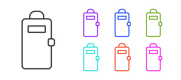 黑色线条警察盾牌图标，白色背景，彩色图标矢量图图片下载