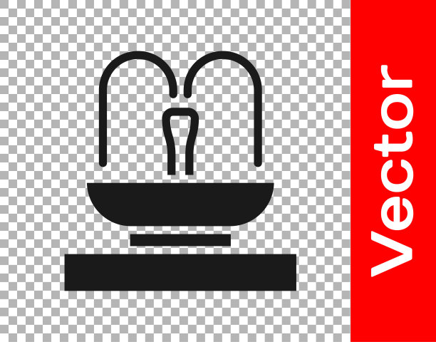 黑色喷泉图标孤立的透明背景。向量图片下载