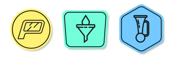 在车上设置车镜、漏斗或过滤器、机油滴、信号喇叭。颜色的形状。向量图片下载