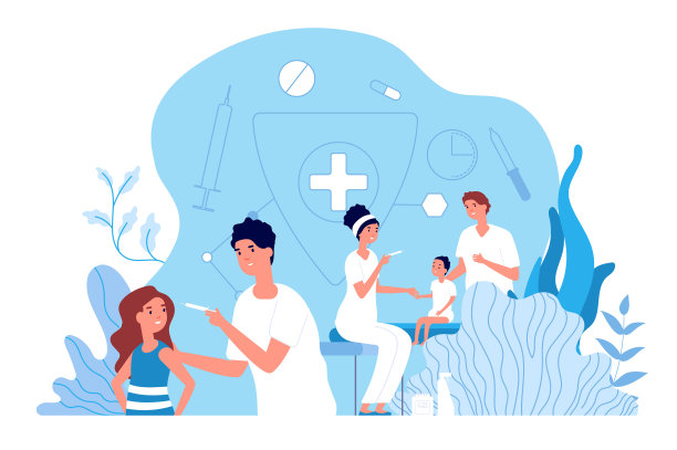 儿童接种疫苗。儿科医生，婴儿医疗保健。小儿麻痹症和流感疫苗。药物和健康保护载体概念图片下载