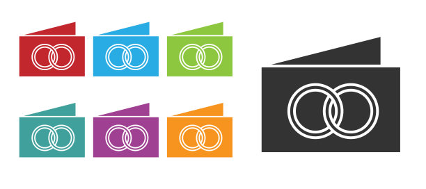 黑色贺卡图标孤立在白色背景。庆祝海报模板的邀请或贺卡。设置图标丰富多彩。向量图片下载