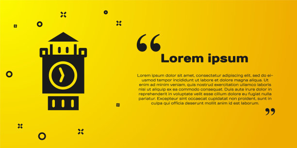 黑色大本钟塔图标孤立在黄色背景。伦敦和英国的象征。向量图片下载