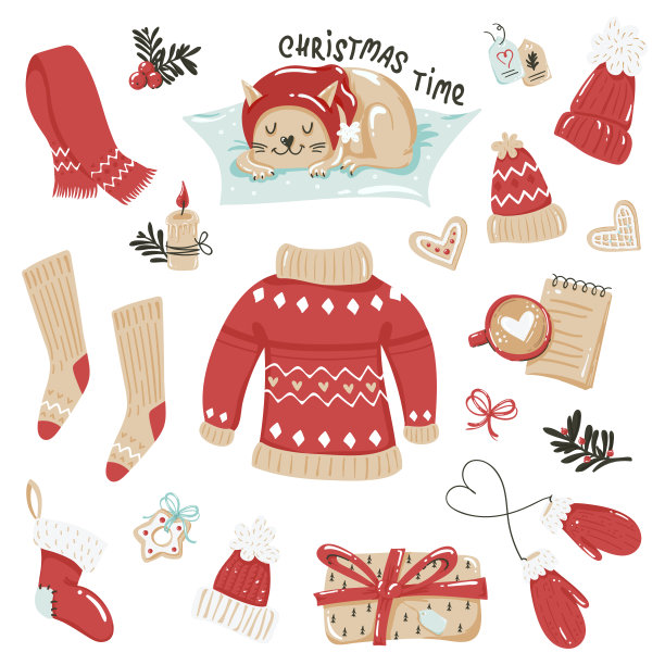 一套舒适的秋天或圣诞节的衣服和项目图片下载