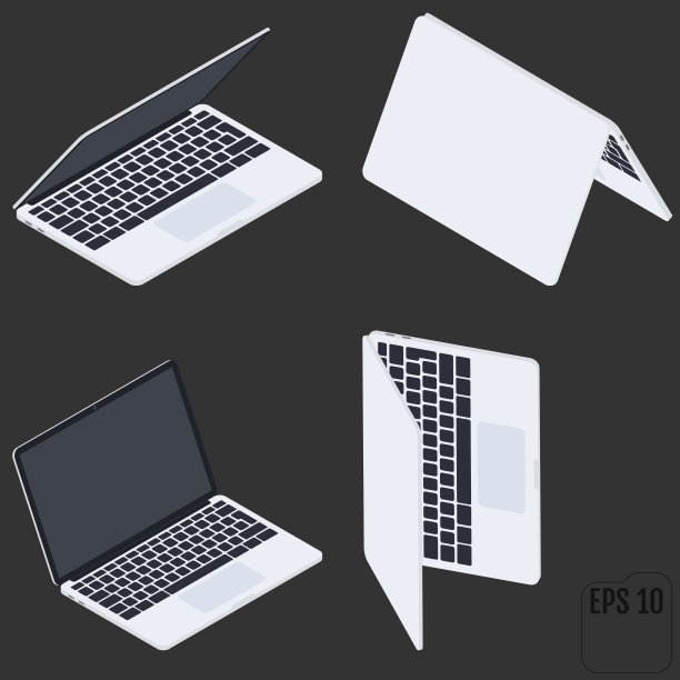 平面等角笔记本电脑。平的笔记本。图片下载