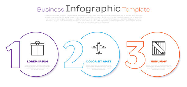 套装线礼品盒，飞机和木箱。业务信息模板。向量图片下载