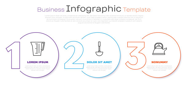 标线量杯、厨房勺、带柄水壶。业务信息模板。向量图片下载