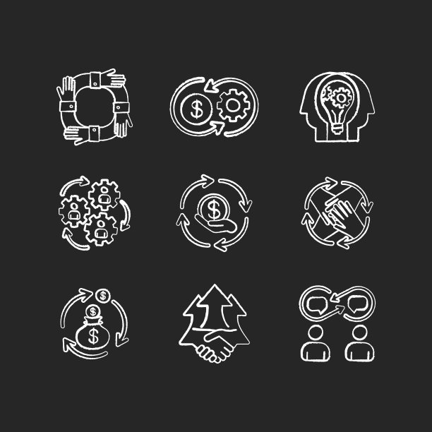 商业粉笔白色图标设置在黑色背景图片下载