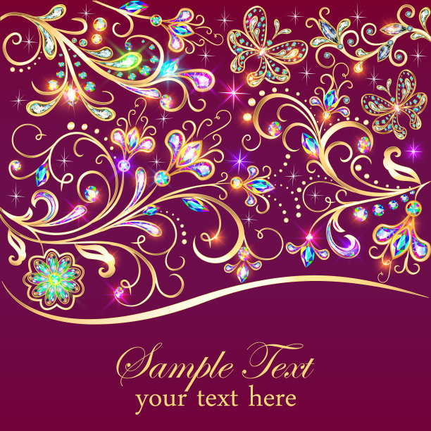 复古背景贺卡与金花图片下载