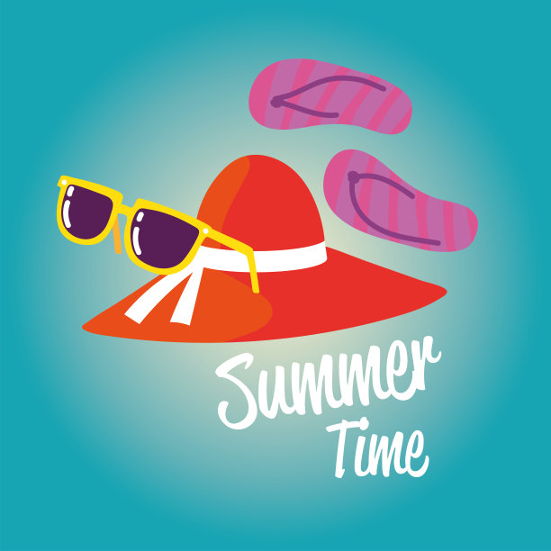 暑假旅游，女帽人字拖和太阳镜图片下载