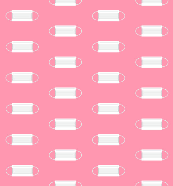 矢量无缝图案的扁平卡通白色医用口罩图片下载