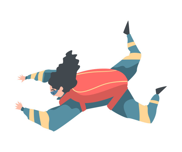 跳伞者做自由落体，人跳伞与降落伞，跳伞跳伞极限运动卡通风格的矢量插图图片下载