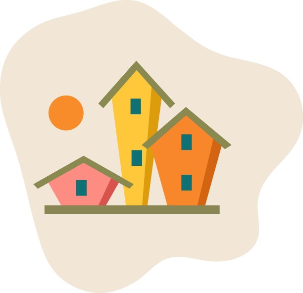 时髦的房子图标。小的小房子。夏天、秋天的心情。平面设计。手绘时尚矢量插图。卡通风格图片下载