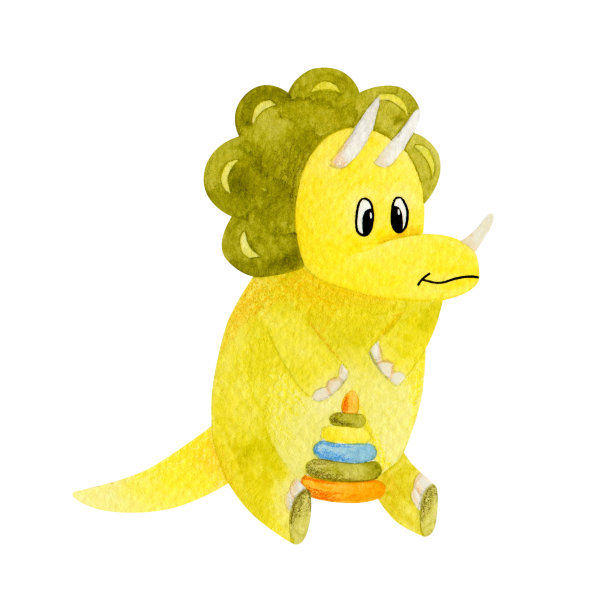 水彩手绘可爱的小恐龙插画。图片下载