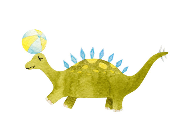 水彩手绘可爱的小恐龙插画。图片下载