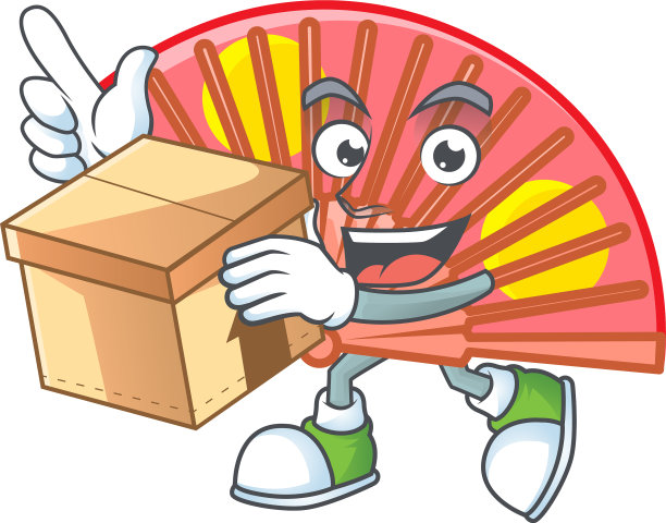 可爱的红色中国折扇卡通有一个盒子图片下载