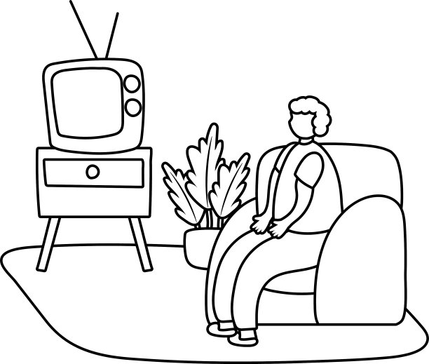 老人在家看电视活动线条风格图片下载