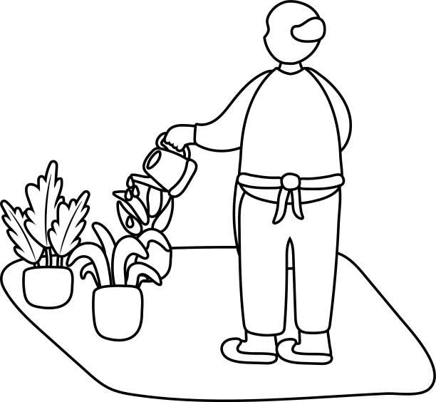 居家老人护理植物活动线条风格图片下载