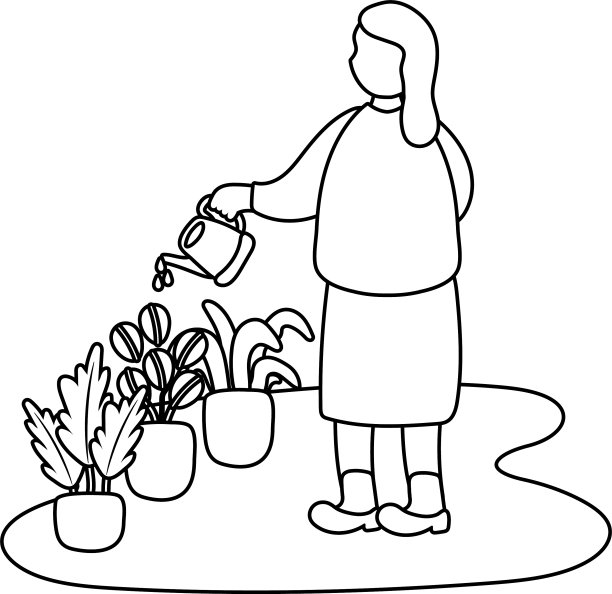 老年妇女在家中照料植物活动线图片下载