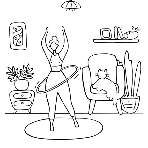 运动女孩在家里扭圈健身图片下载